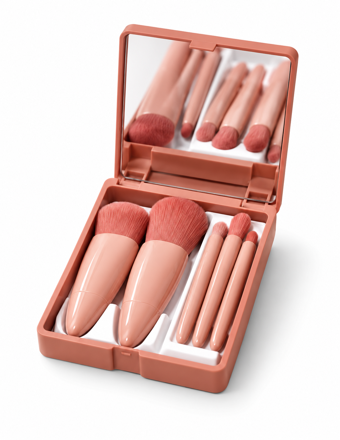 Brochas de maquillaje con estuche y espejo